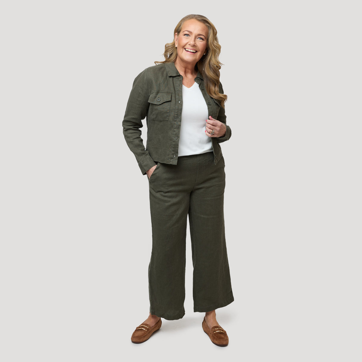 Emilyn pellavahousut nilkkapituus - vihreä