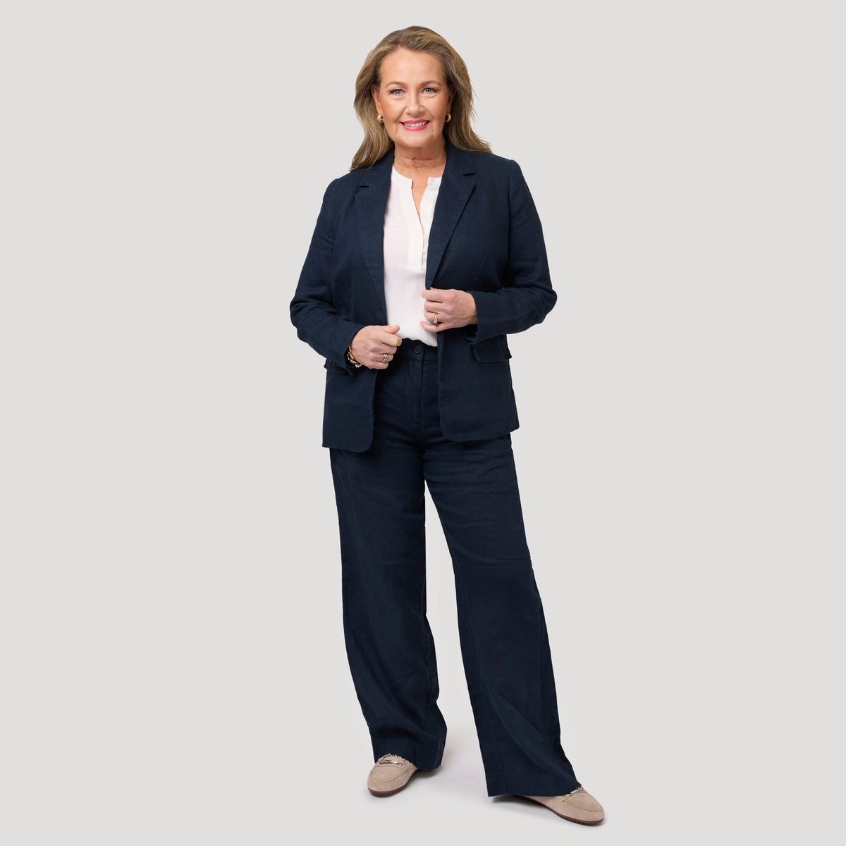 Emily pellavahousut suorat resorilla - tummansininen
